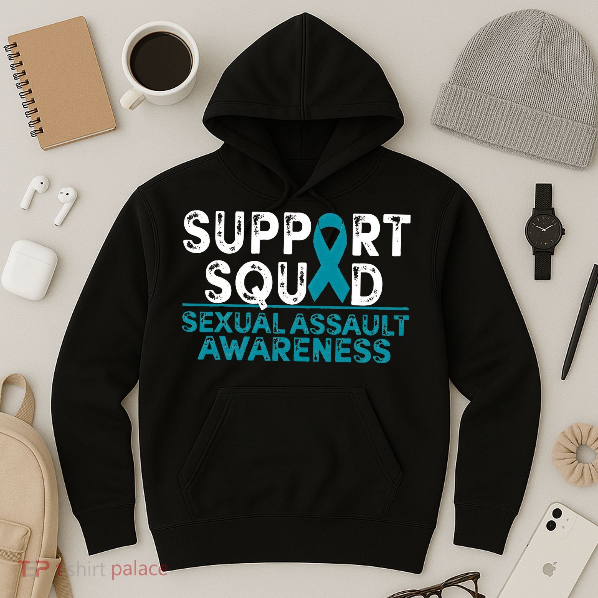 Support Squad Sexual Assault Awareness Month Teal Ribbon Hoodie