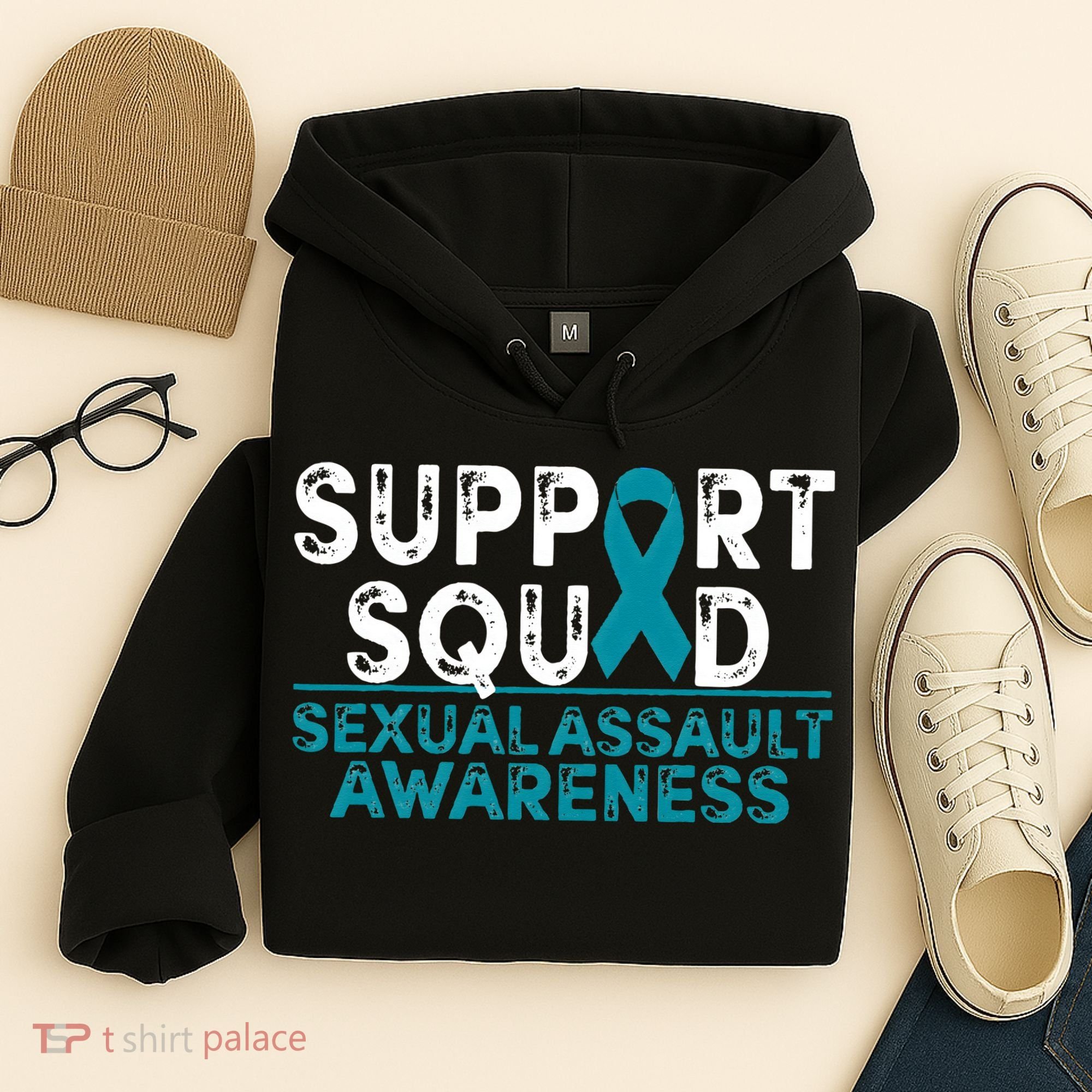 Support Squad Sexual Assault Awareness Month Teal Ribbon Hoodie