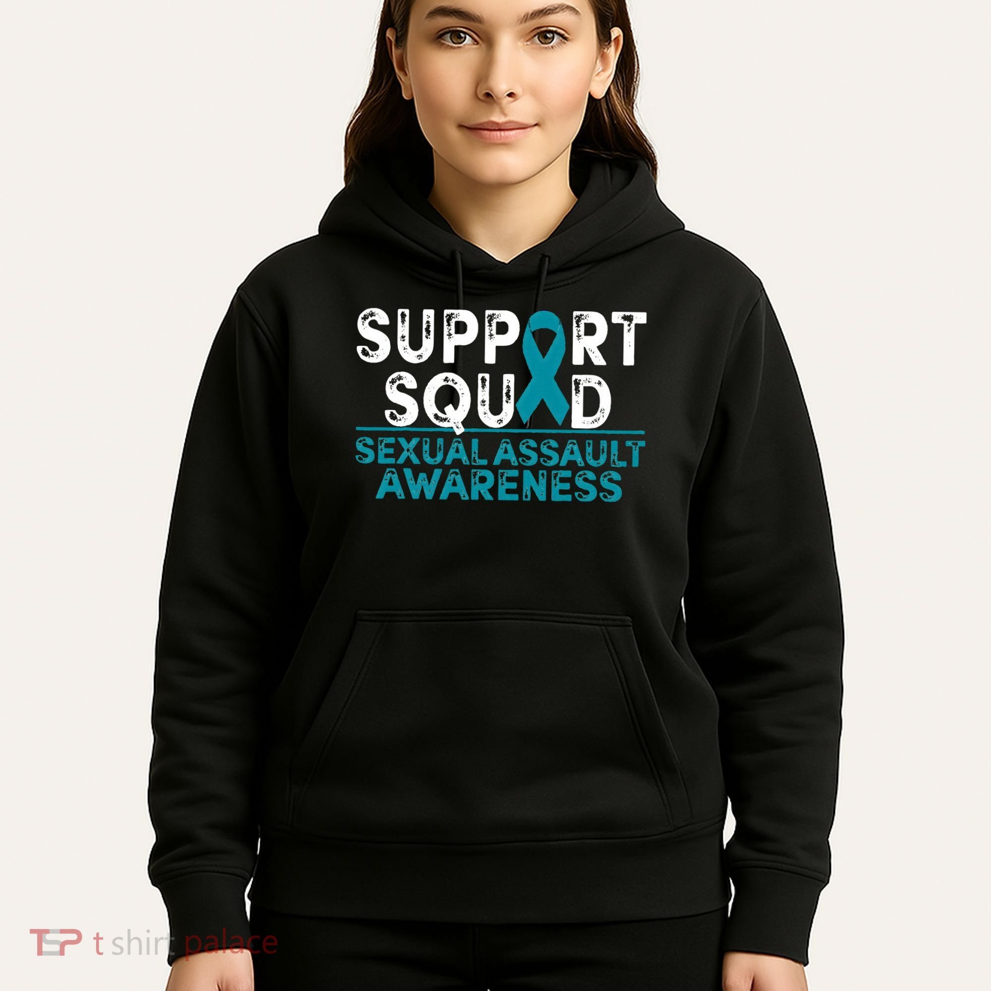Support Squad Sexual Assault Awareness Month Teal Ribbon Hoodie