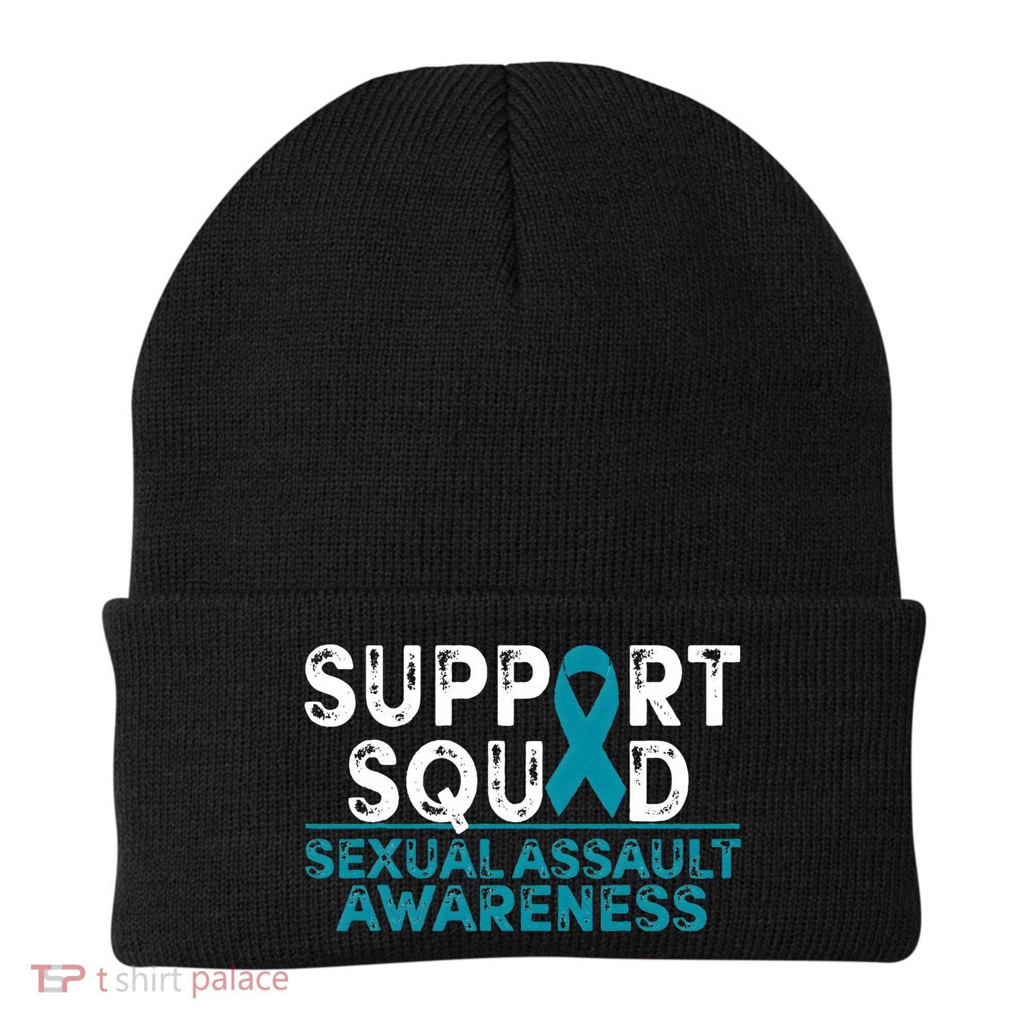 Support Squad Sexual Assault Awareness Month Teal Ribbon Beanie