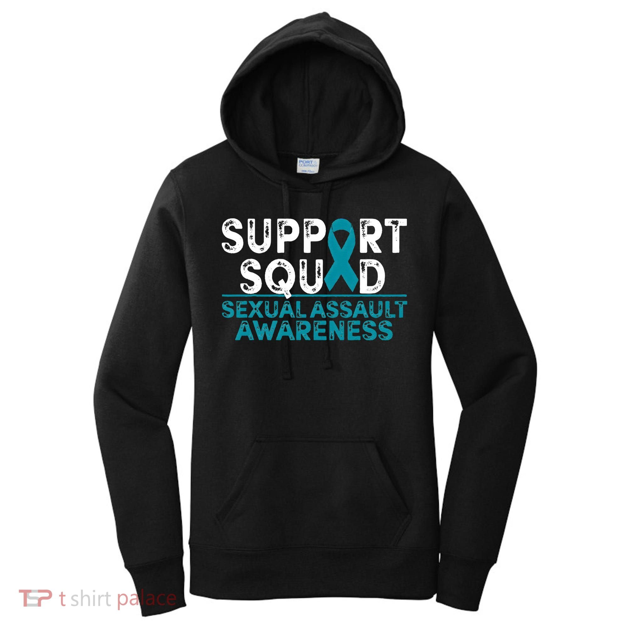 Support Squad Sexual Assault Awareness Month Teal Ribbon Women's Hoodie