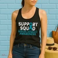 Support Squad Sexual Assault Awareness Month Teal Ribbon Women's Tank Top thumb 2