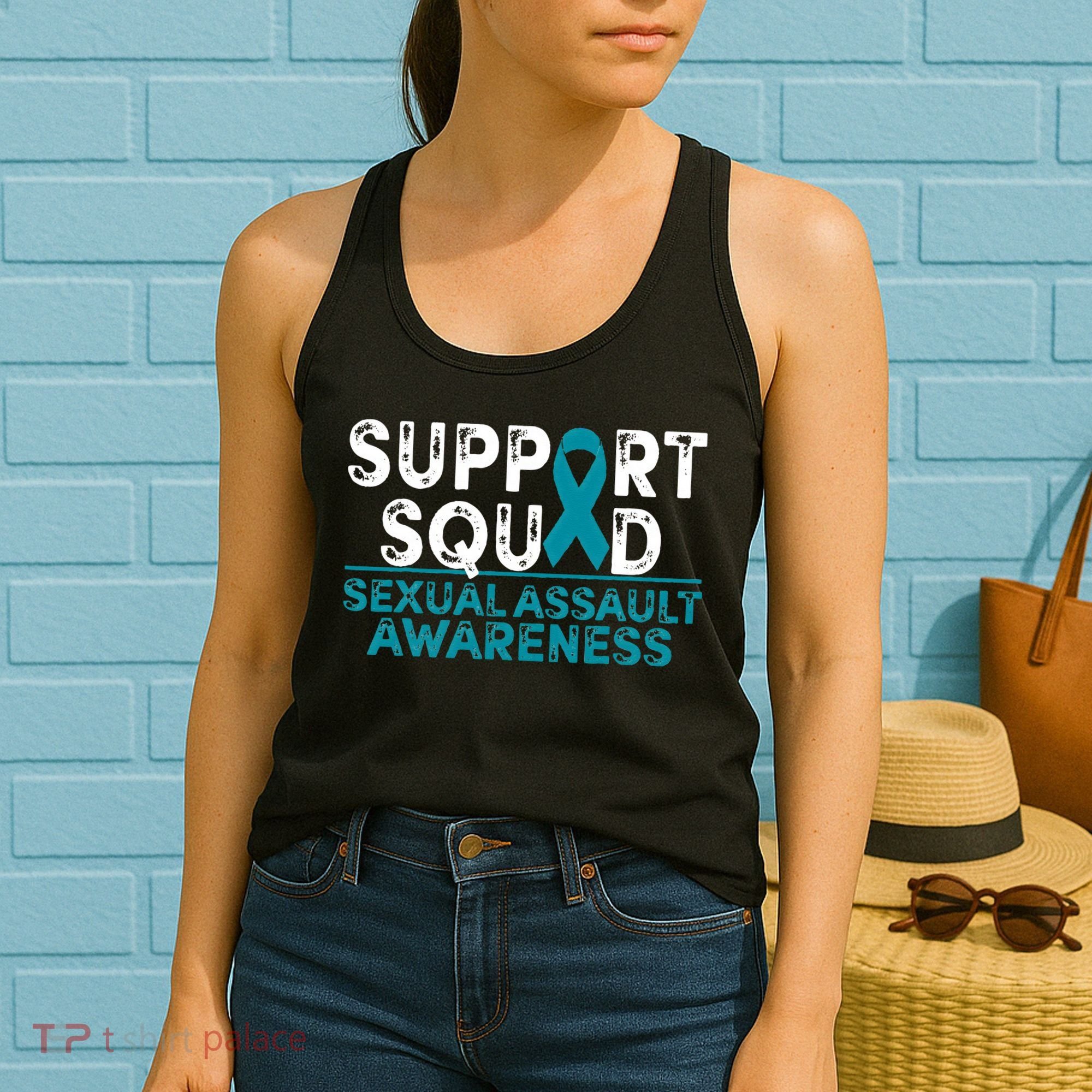 Support Squad Sexual Assault Awareness Month Teal Ribbon Women's Tank Top