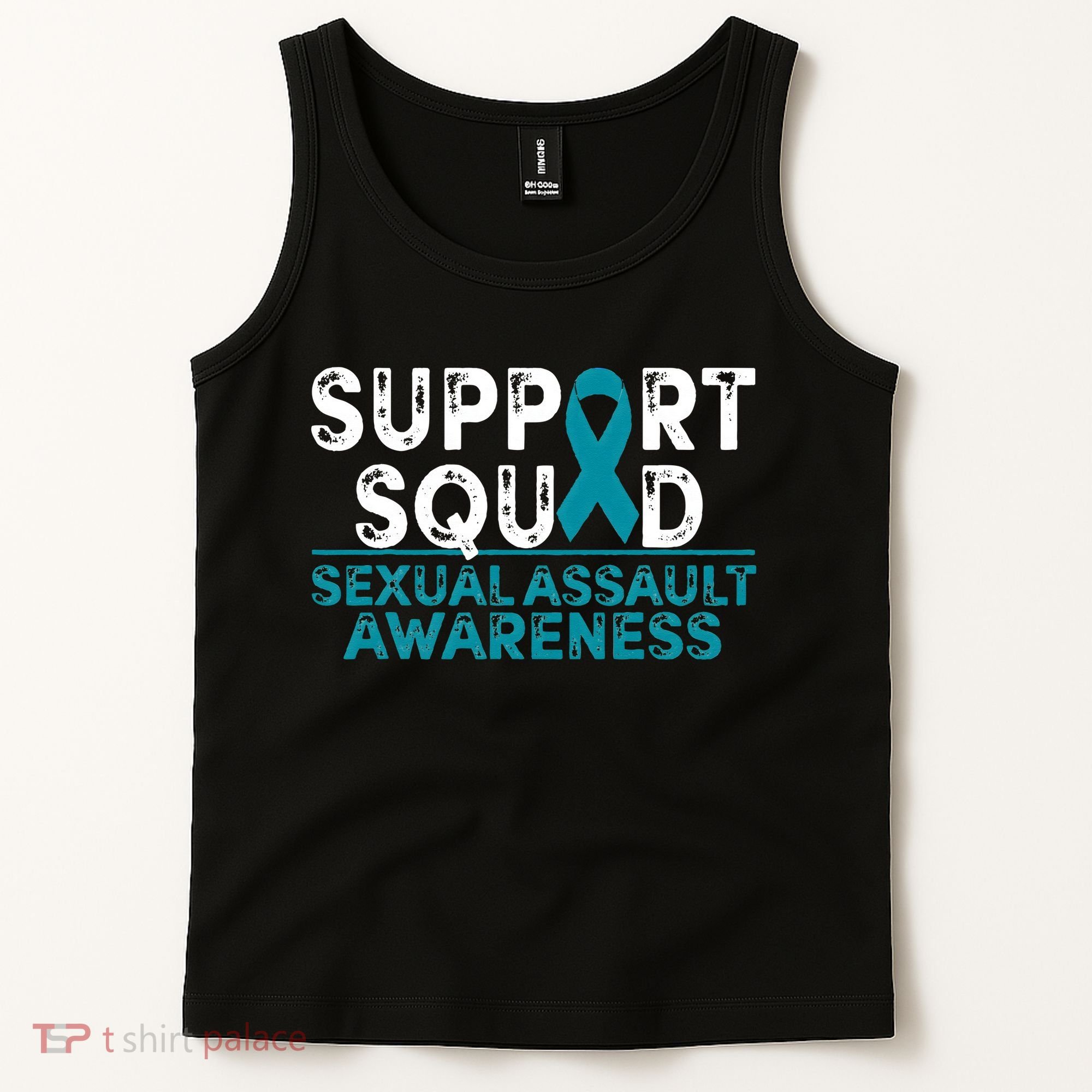 Support Squad Sexual Assault Awareness Month Teal Ribbon Tank Top