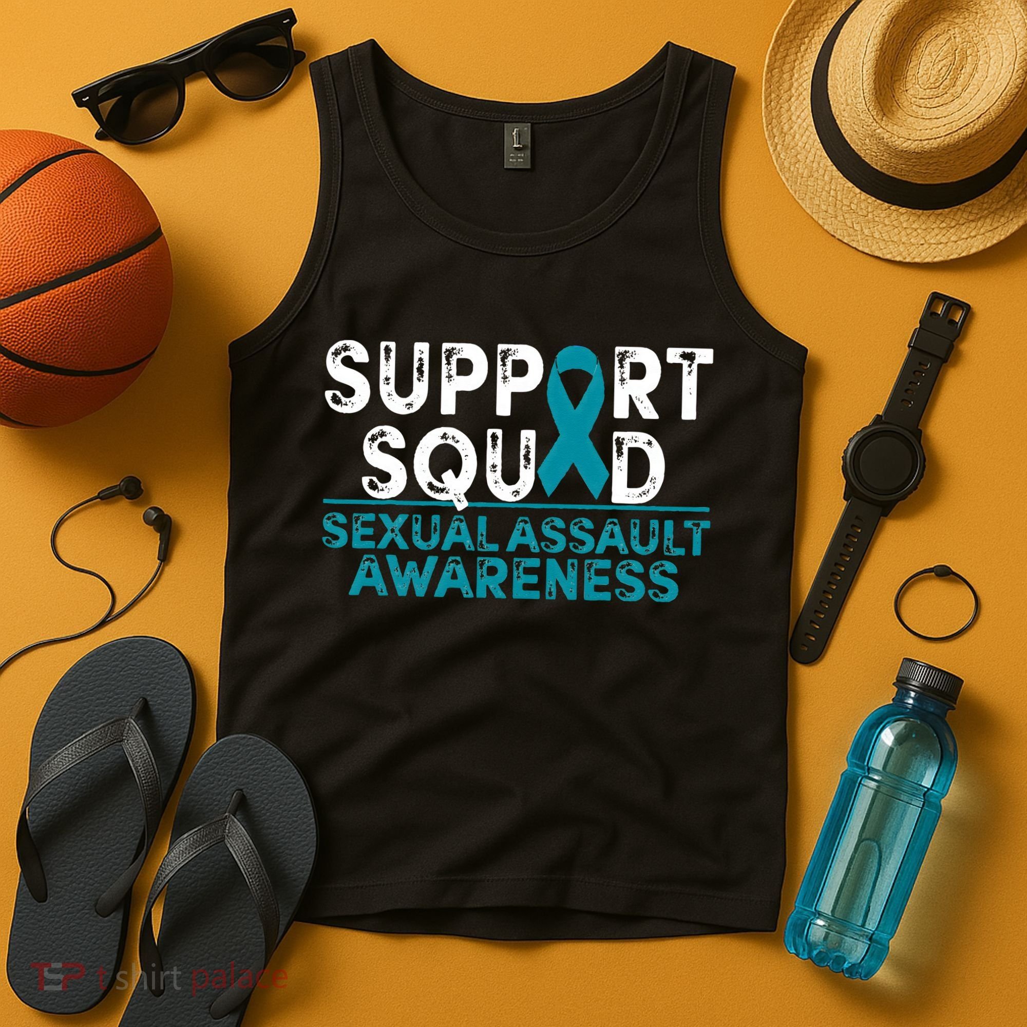 Support Squad Sexual Assault Awareness Month Teal Ribbon Tank Top