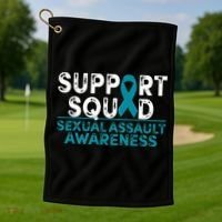 Support Squad Sexual Assault Awareness Month Teal Ribbon Golf Towel thumb 1