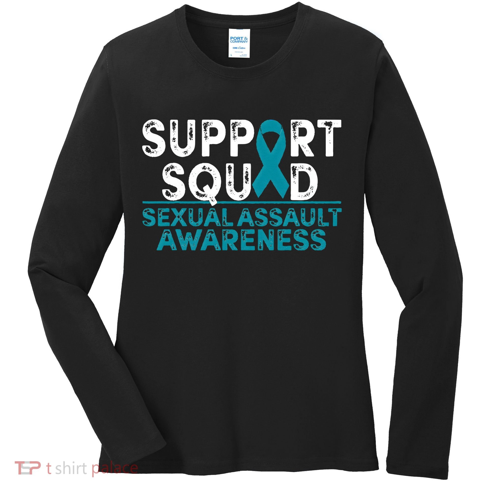 Support Squad Sexual Assault Awareness Month Teal Ribbon Women's Long Sleeve Shirt
