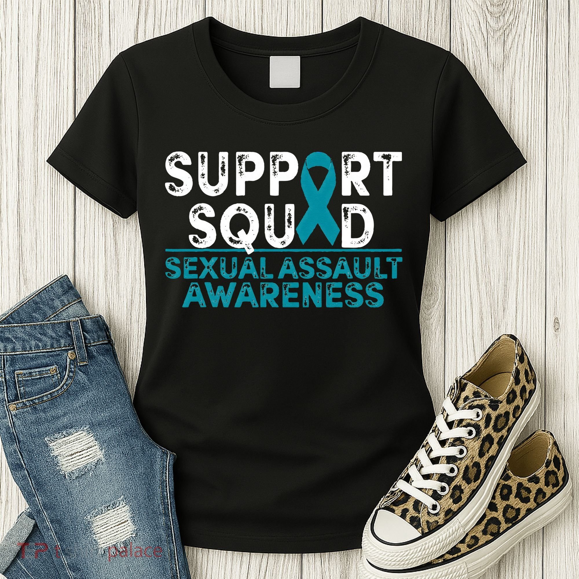 Support Squad Sexual Assault Awareness Month Teal Ribbon Women's T-Shirt