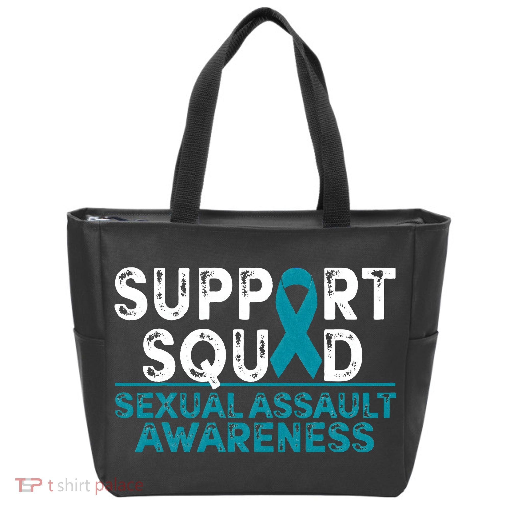 Support Squad Sexual Assault Awareness Month Teal Ribbon Tote Bag