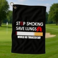 Stop Smoking Save Lung World No Tobacco Day Lung Cancer Gift Golf Towel thumb 1