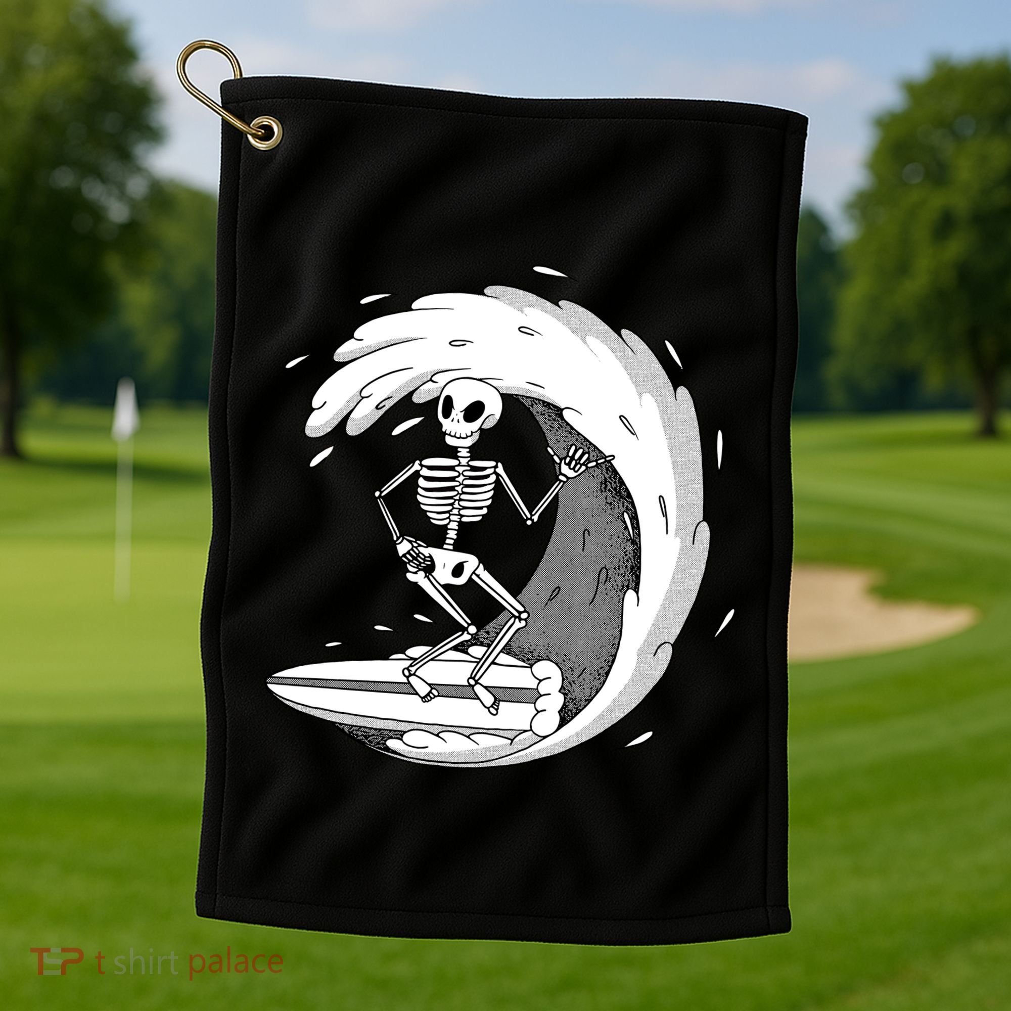 Surfing Skeleton Golf Towel