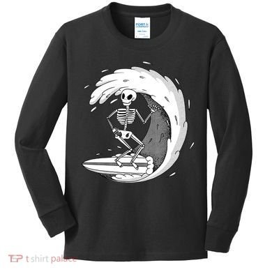 Surfing Skeleton Kids Long Sleeve Shirt