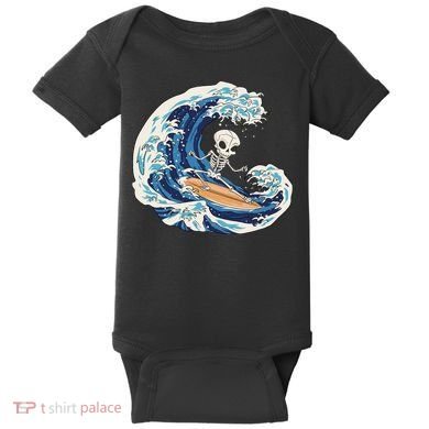 Skeleton Surfing Summer Surfer Baby Bodysuit