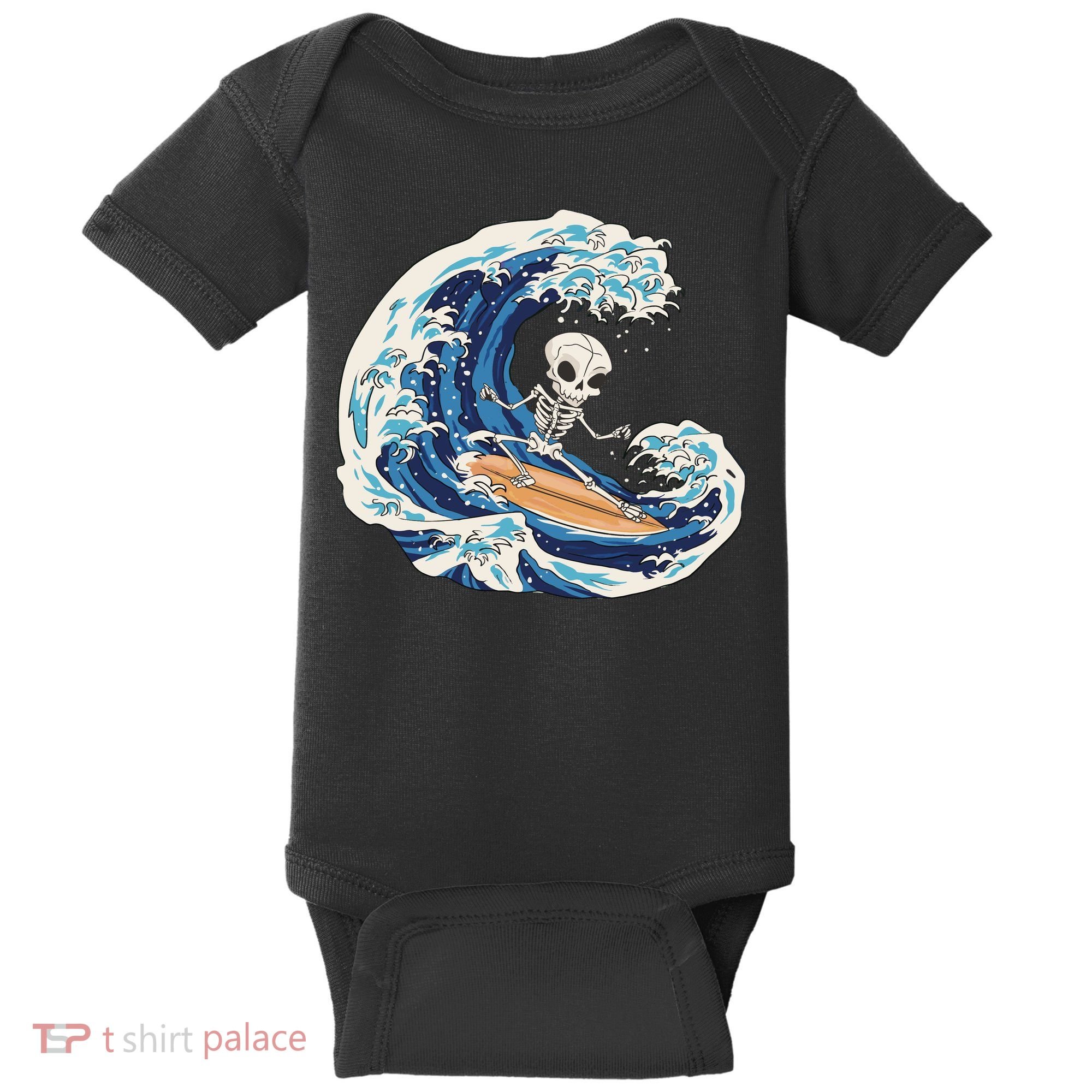 Skeleton Surfing Summer Surfer Baby Bodysuit
