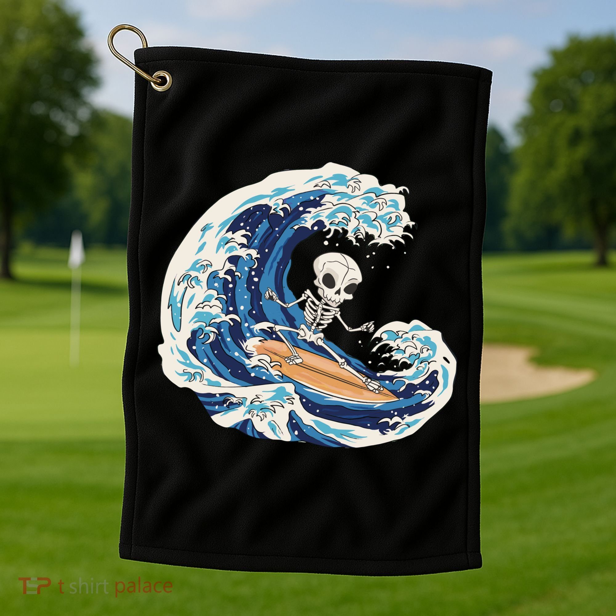 Skeleton Surfing Summer Surfer Golf Towel