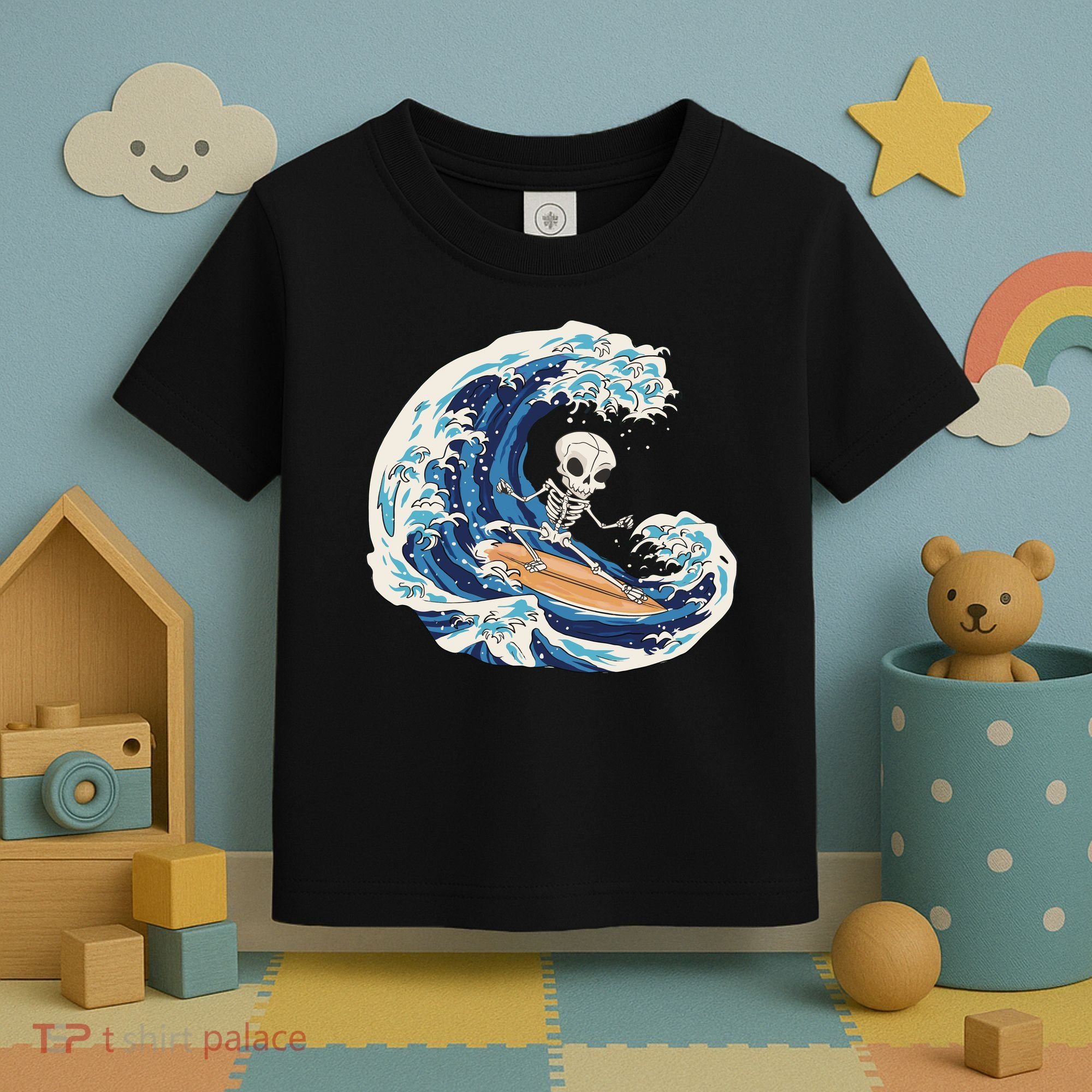 Skeleton Surfing Summer Surfer Toddler T-Shirt