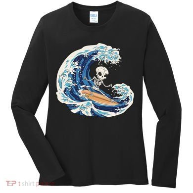 Skeleton Surfing Summer Surfer Women's Long Sleeve Shirt