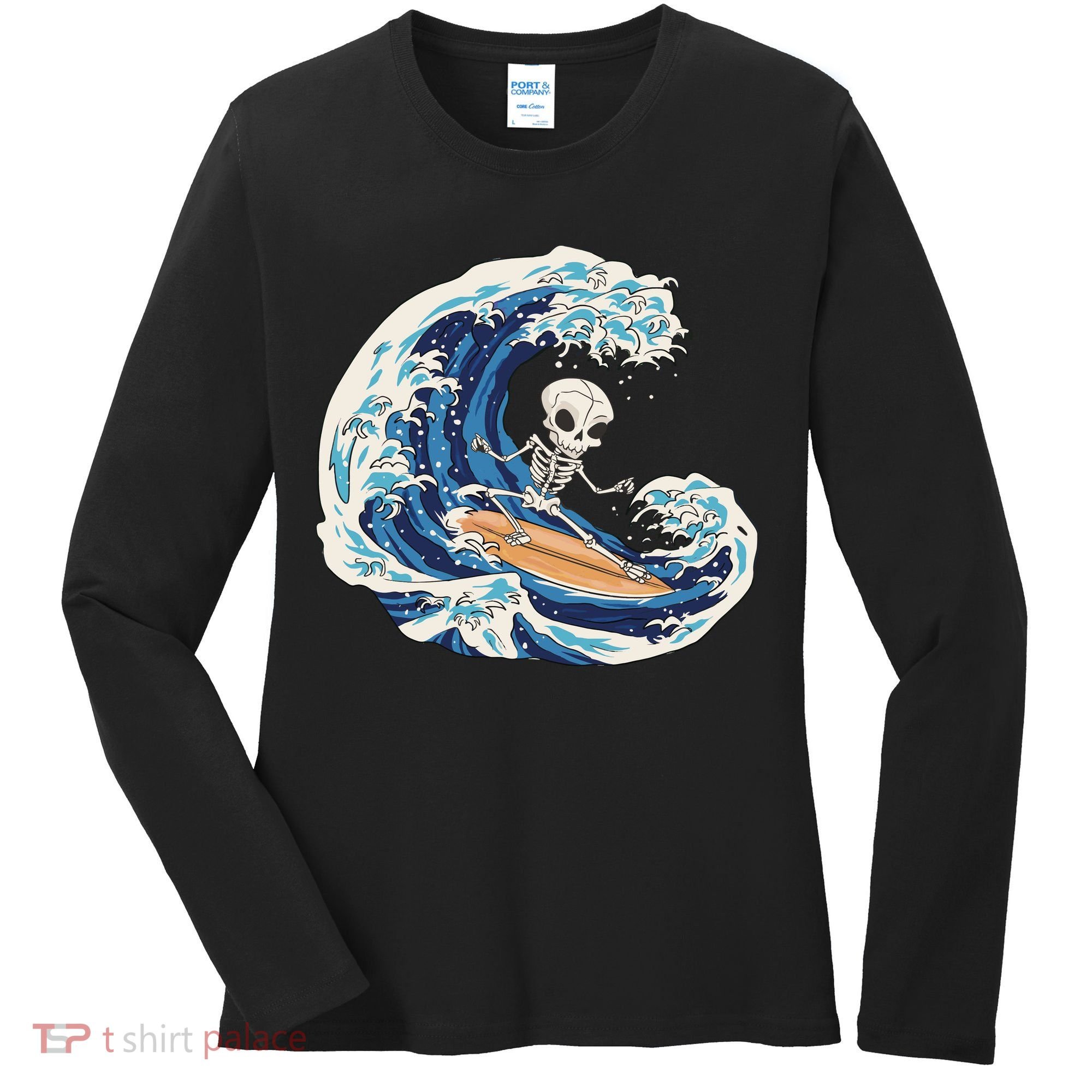 Skeleton Surfing Summer Surfer Women's Long Sleeve Shirt