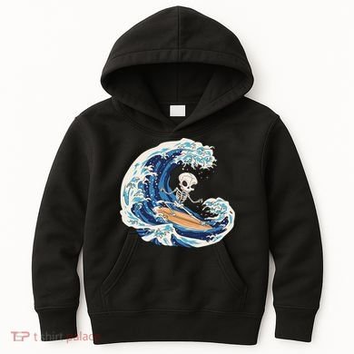 Skeleton Surfing Summer Surfer Kids Hoodie