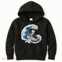 Skeleton Surfing Summer Surfer Kids Hoodie thumb 0