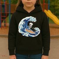 Skeleton Surfing Summer Surfer Kids Hoodie thumb 3