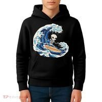 Skeleton Surfing Summer Surfer Kids Hoodie thumb 4