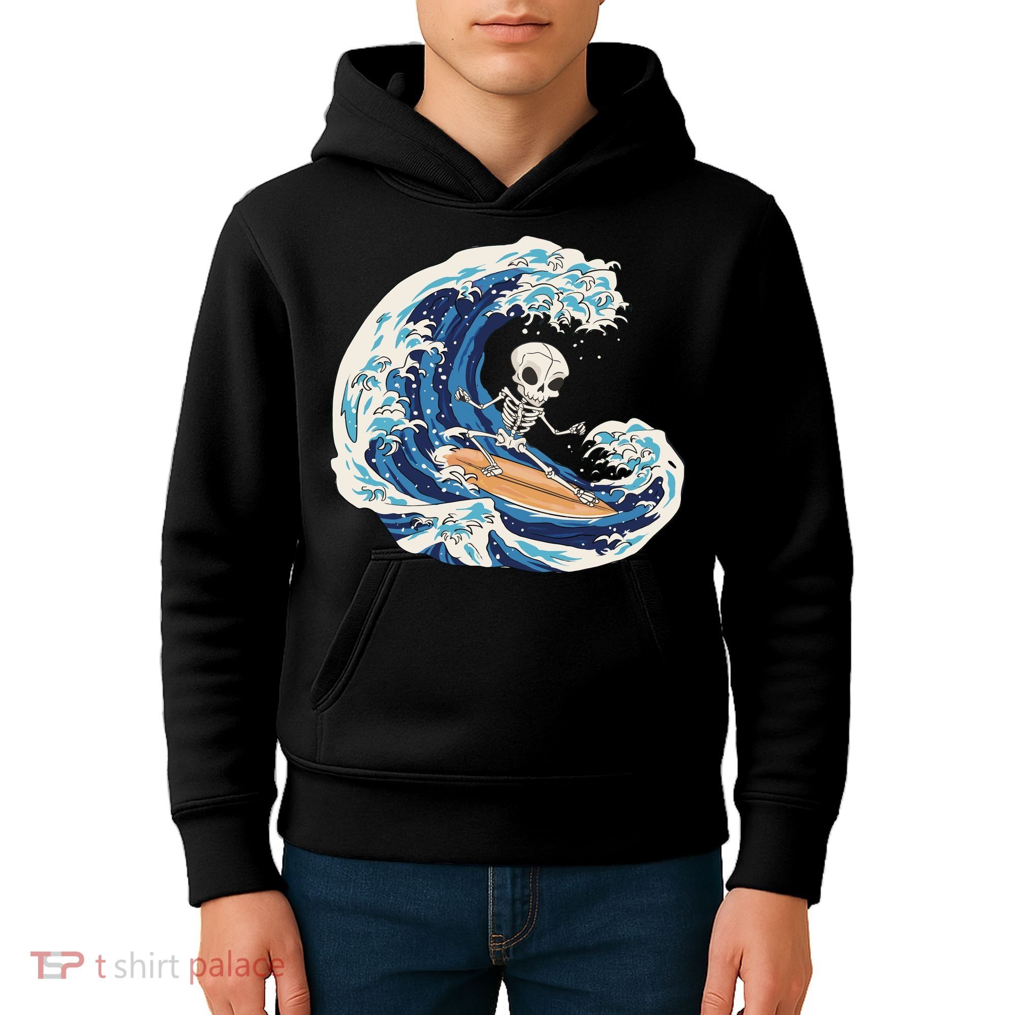 Skeleton Surfing Summer Surfer Kids Hoodie
