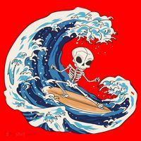Skeleton Surfing Summer Surfer Santa Hat thumb 1