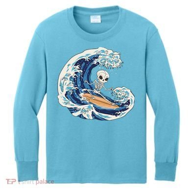 Skeleton Surfing Summer Surfer Kids Long Sleeve Shirt