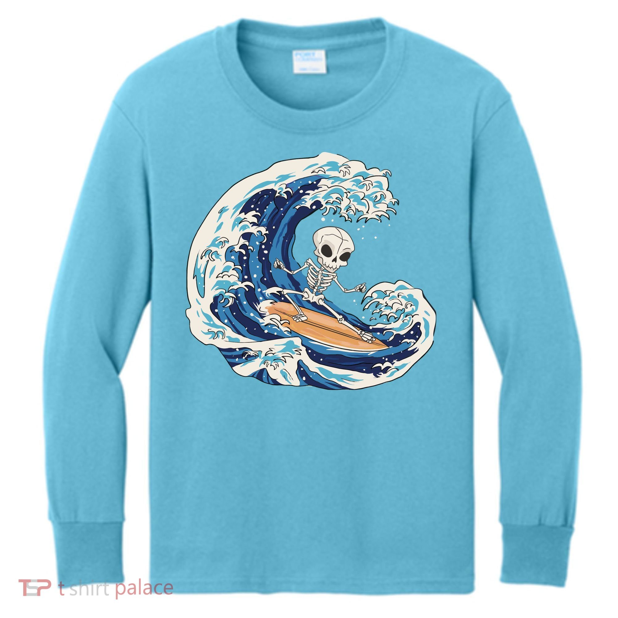 Skeleton Surfing Summer Surfer Kids Long Sleeve Shirt