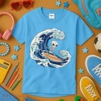 Skeleton Surfing Summer Surfer Kids T-Shirt thumb 3