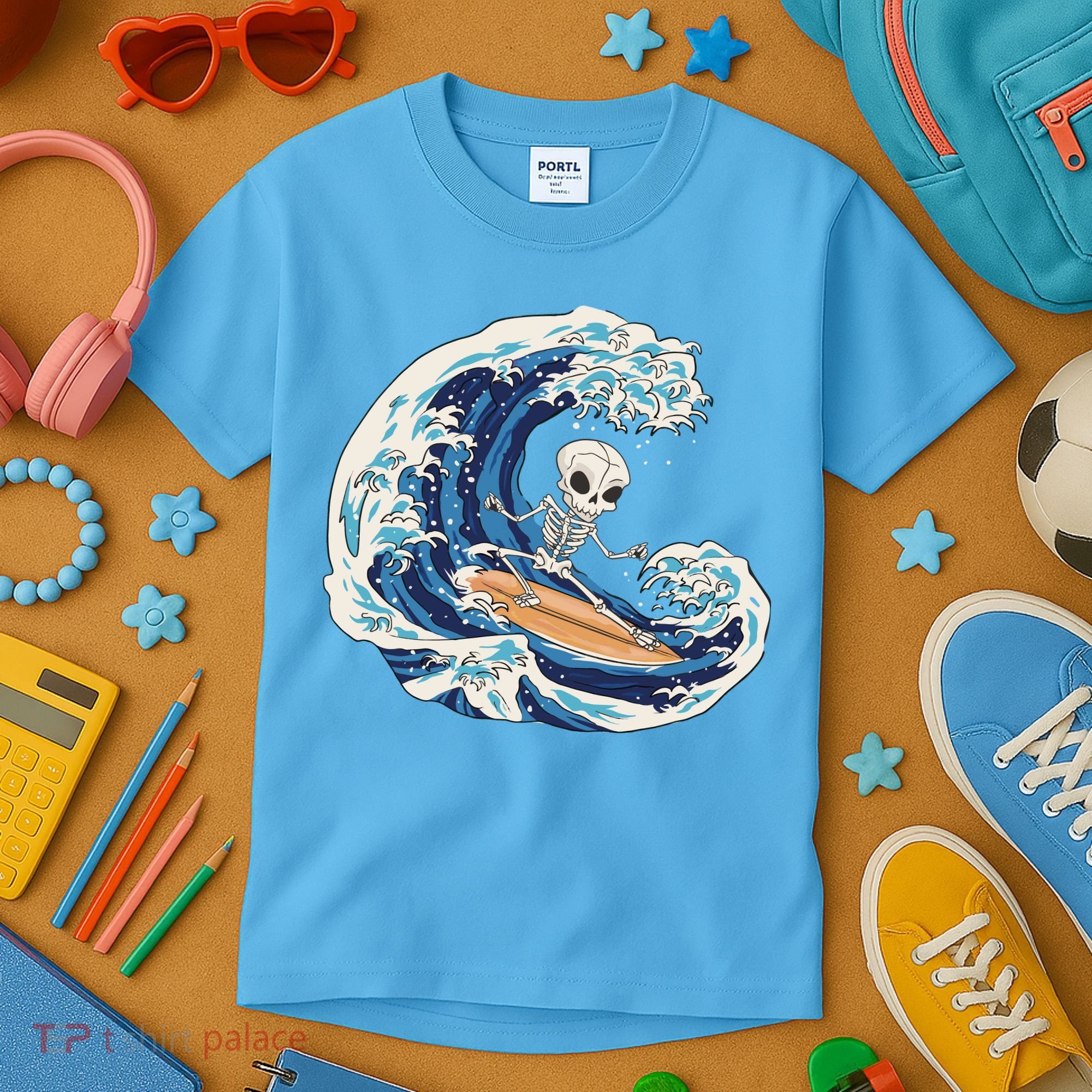 Skeleton Surfing Summer Surfer Kids T-Shirt