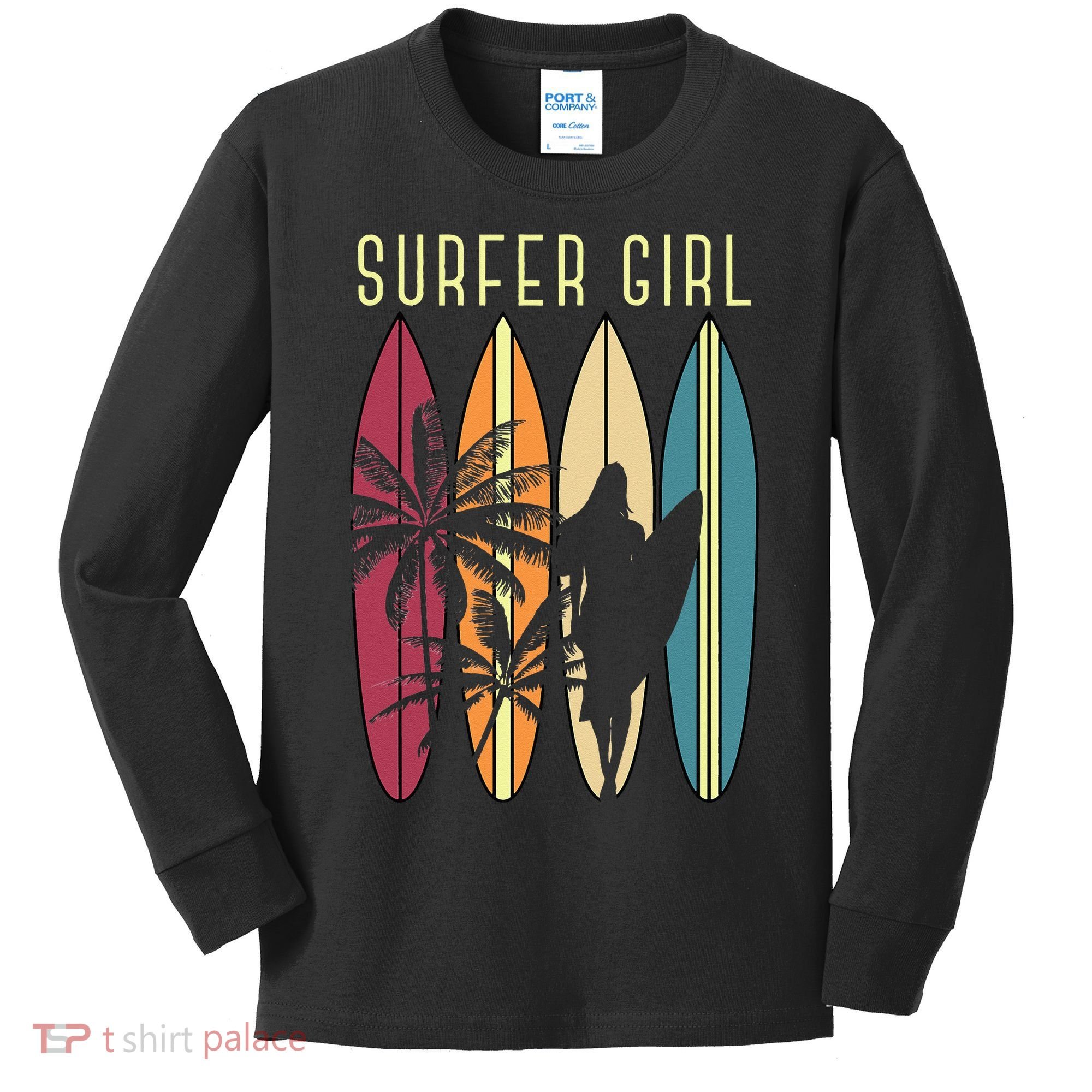Surfer Surfboard Surfing Wo Surf Ocean Surfing Kids Long Sleeve Shirt