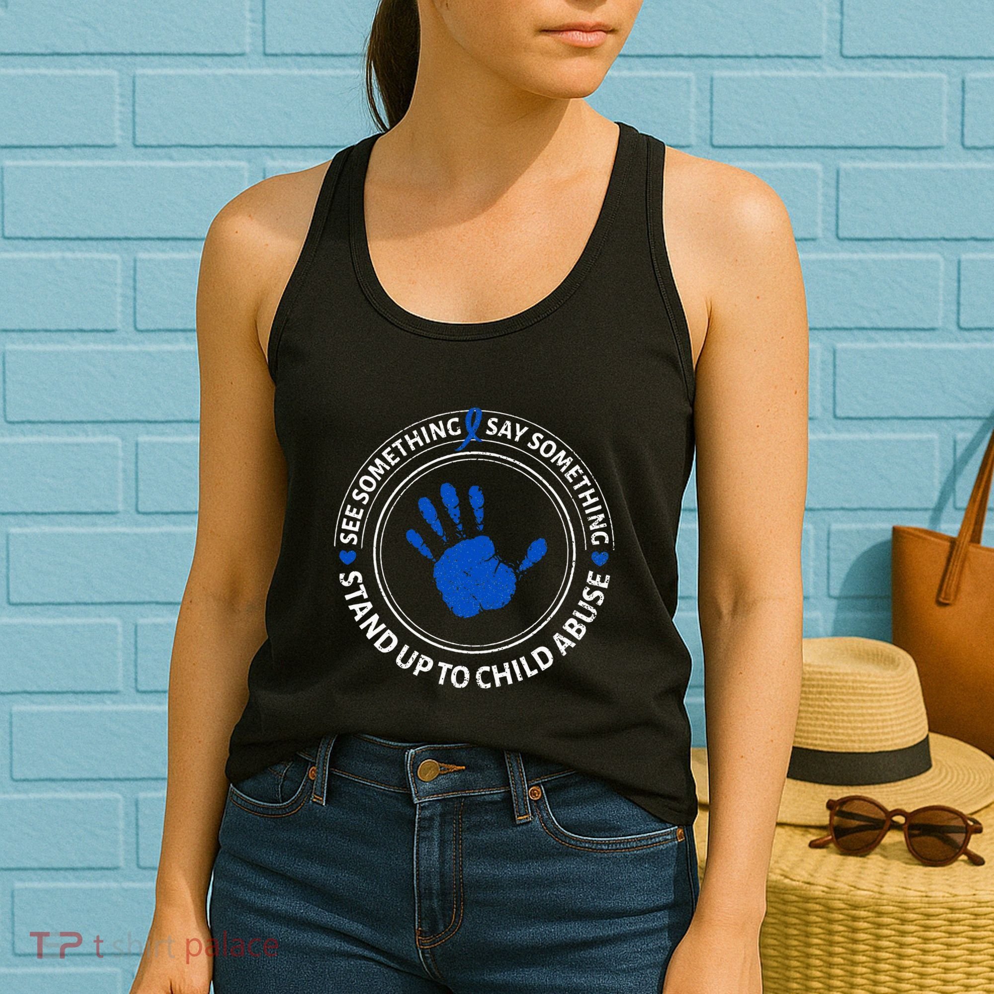 See Something Say Something Child Abuse Awareness Ribbon Women's Tank Top