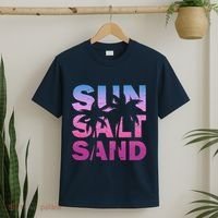 Sun Salt Sand Funny Palm Sun Retro Beach Summer T-Shirt thumb 2