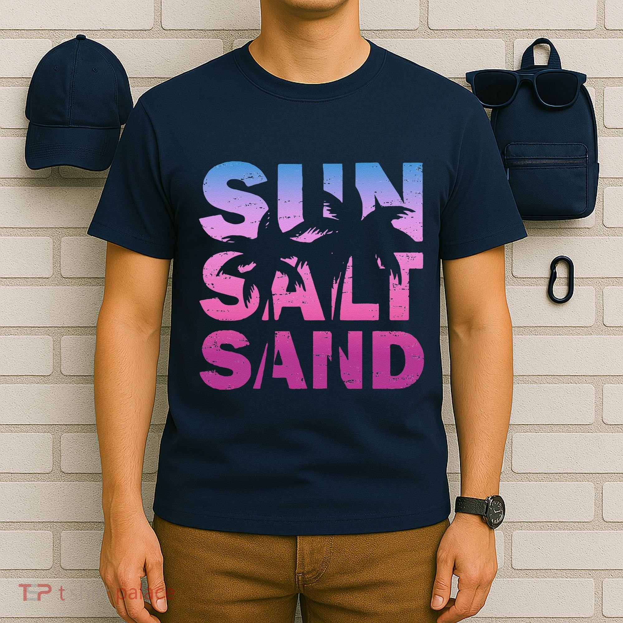 Sun Salt Sand Funny Palm Sun Retro Beach Summer T-Shirt