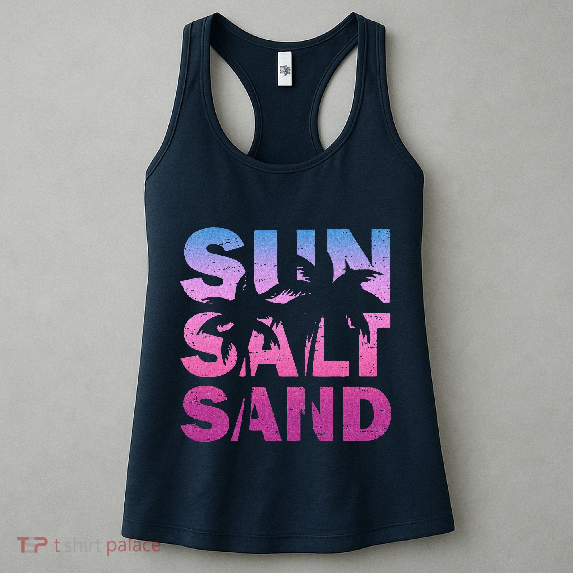 Sun Salt Sand Funny Palm Sun Retro Beach Summer Women's Tank Top