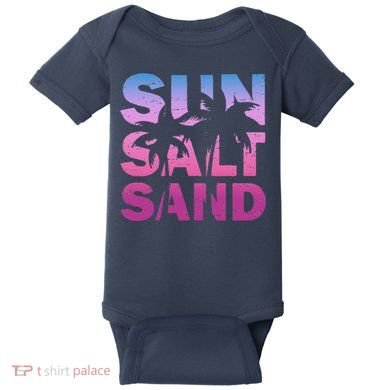 Sun Salt Sand Funny Palm Sun Retro Beach Summer Baby Bodysuit