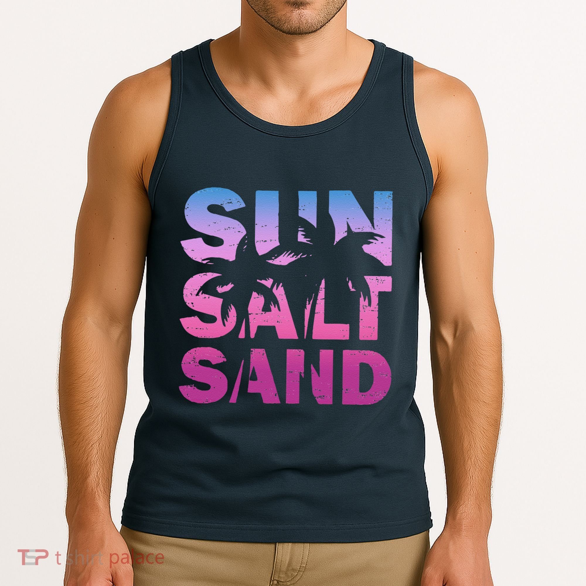 Sun Salt Sand Funny Palm Sun Retro Beach Summer Tank Top