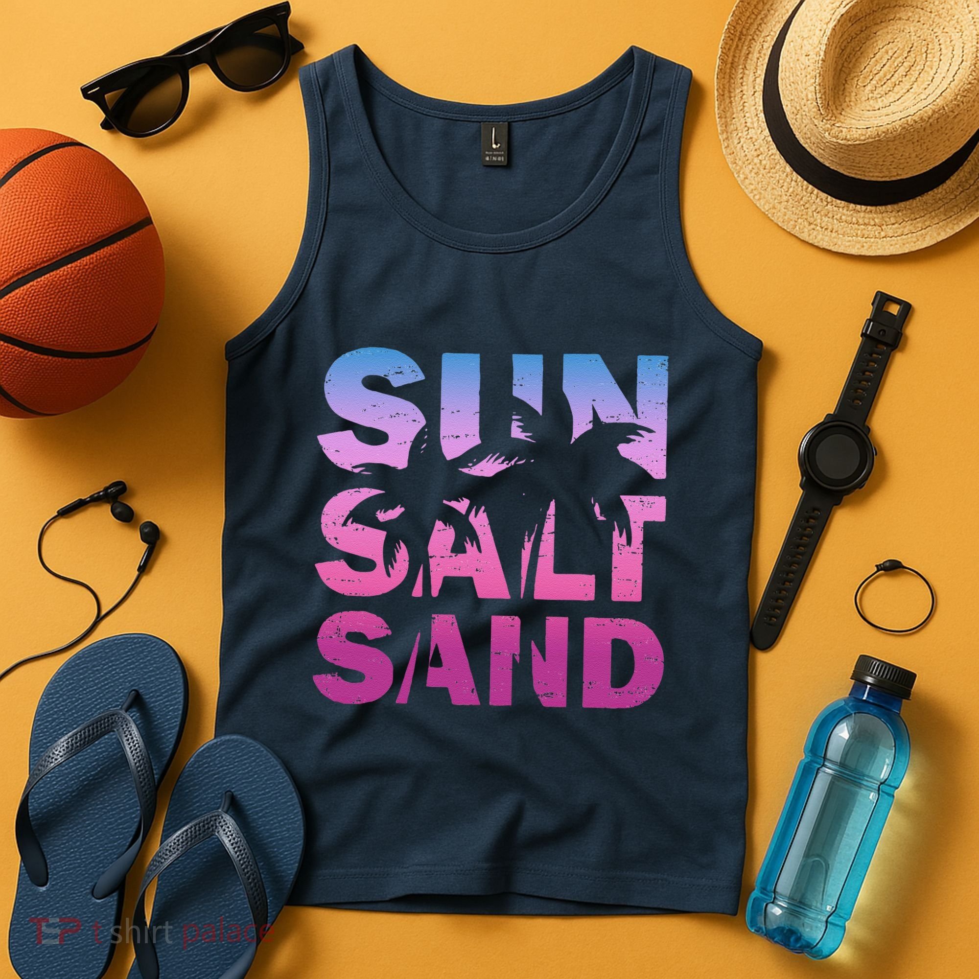 Sun Salt Sand Funny Palm Sun Retro Beach Summer Tank Top