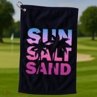 Sun Salt Sand Funny Palm Sun Retro Beach Summer Golf Towel thumb 1