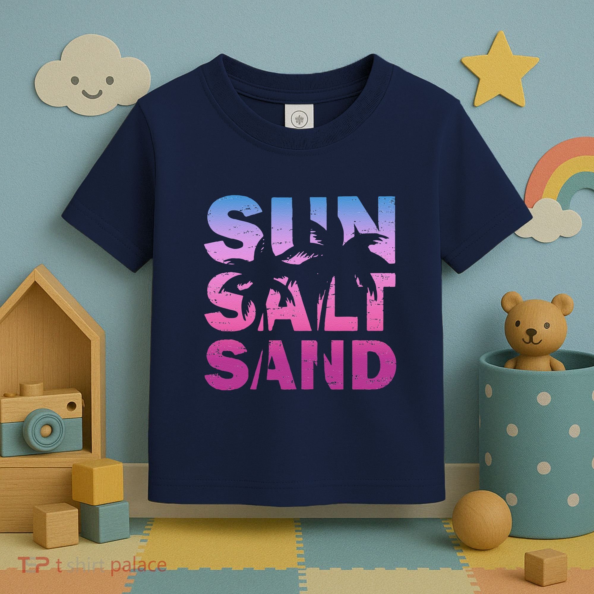 Sun Salt Sand Funny Palm Sun Retro Beach Summer Toddler T-Shirt