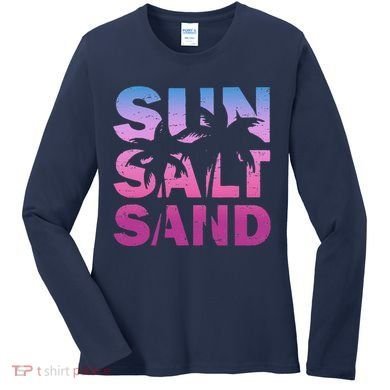 Sun Salt Sand Funny Palm Sun Retro Beach Summer Women's Long Sleeve Shirt