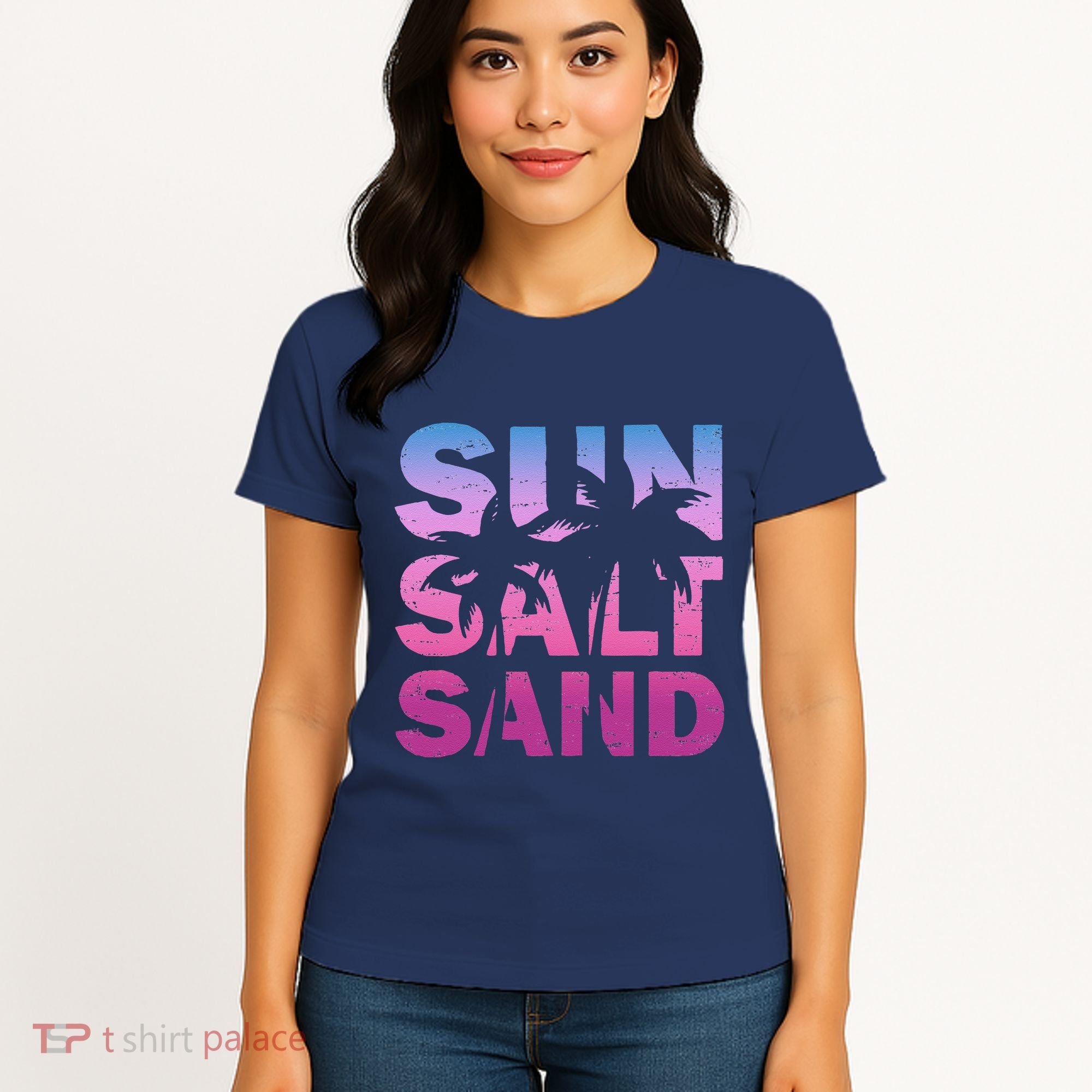 Sun Salt Sand Funny Palm Sun Retro Beach Summer Women's T-Shirt