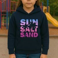 Sun Salt Sand Funny Palm Sun Retro Beach Summer Kids Hoodie thumb 3