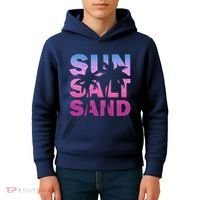 Sun Salt Sand Funny Palm Sun Retro Beach Summer Kids Hoodie thumb 4