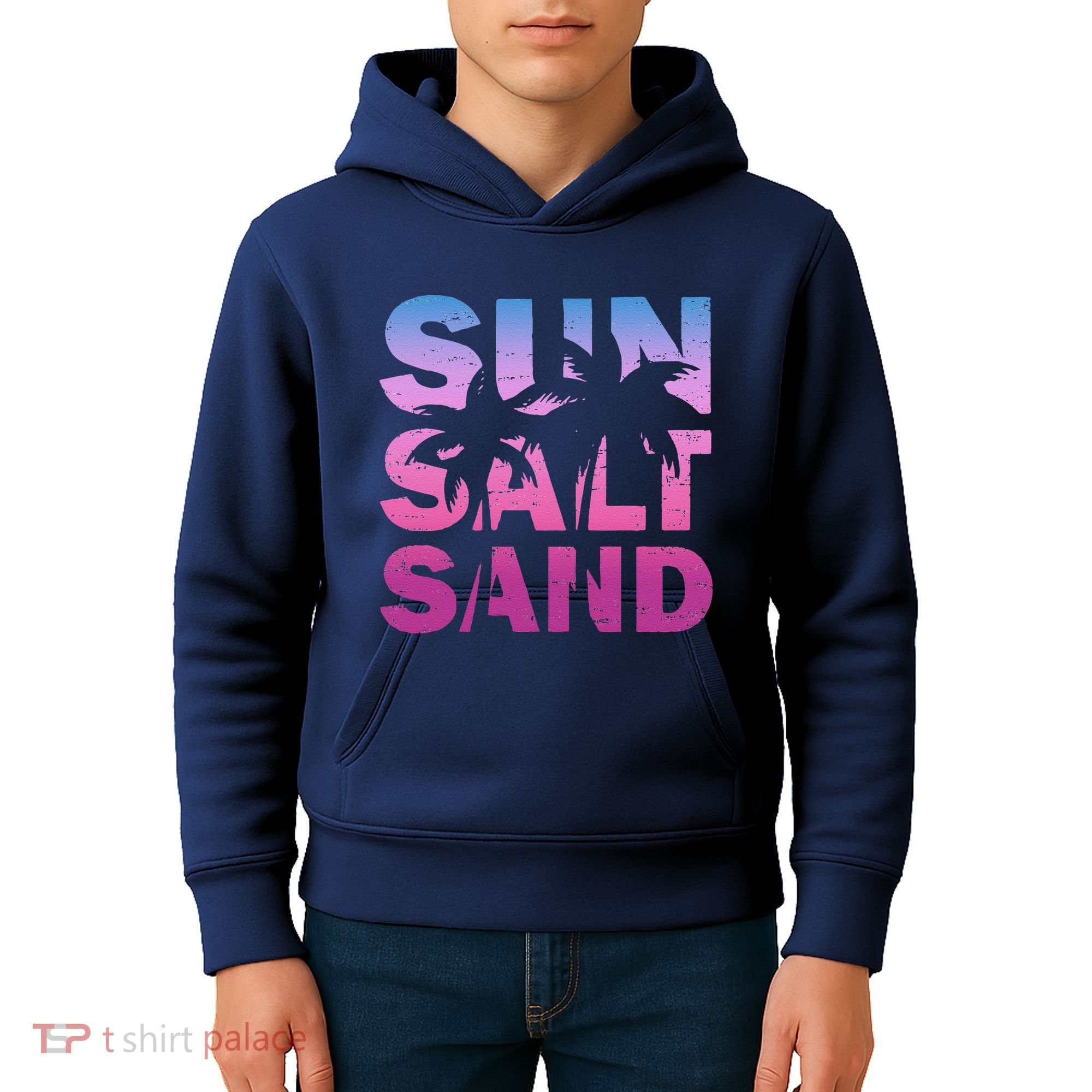 Sun Salt Sand Funny Palm Sun Retro Beach Summer Kids Hoodie