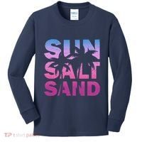 Sun Salt Sand Funny Palm Sun Retro Beach Summer Kids Long Sleeve Shirt thumb 0