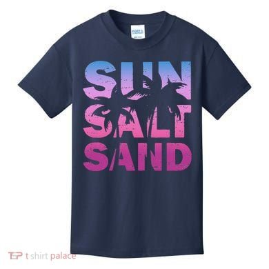Sun Salt Sand Funny Palm Sun Retro Beach Summer Kids T-Shirt
