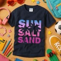 Sun Salt Sand Funny Palm Sun Retro Beach Summer Kids T-Shirt thumb 3